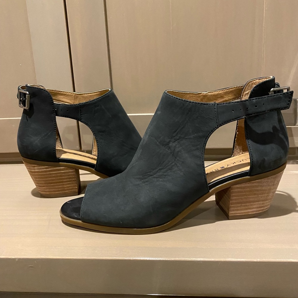 Lucky Brand, Open toe booties.